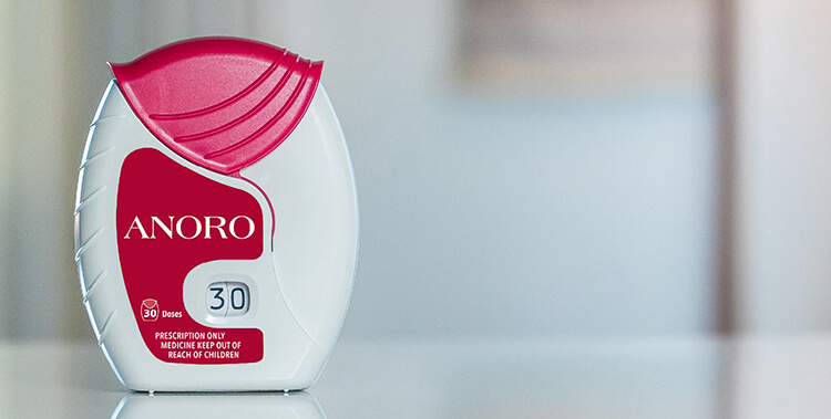 Anoro Ellipta inhaler sitting on counter top