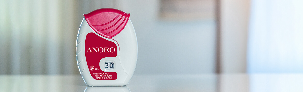 Anoro Ellipta inhaler sitting on counter top